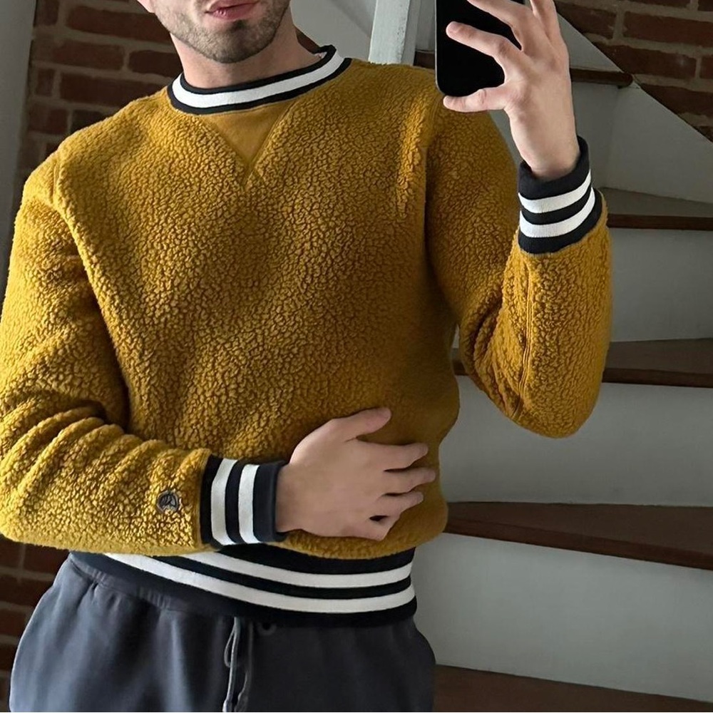 Men’s Todd Snyder X Champion Polartec Mustard Yellow Sherpa Fleece Sweatshirt